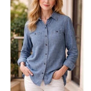 Lauren Ralph Lauren Blue Chambray Denim Button Jean Shirt Small